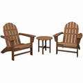 Polywood Vineyard Teak Patio Set with Side Table and 2 Adirondack Chairs 633PWS3991TE